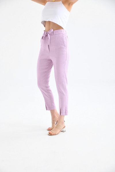 Park Karon Women's Linen Trousers - Waist Lace-Up and Leg Detail