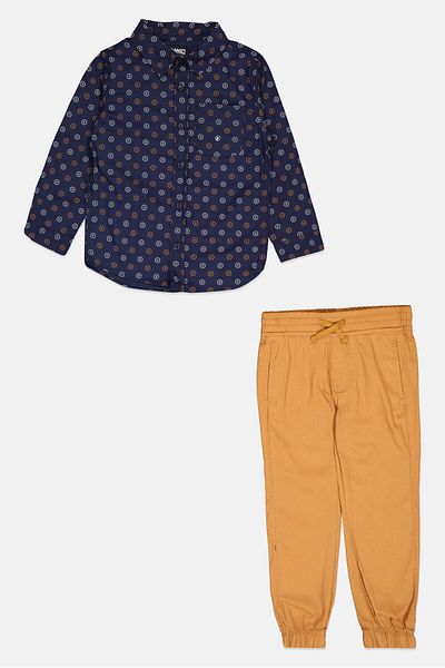 HAWK Kids Boy 2 Pieces Allover Printed Casual Shirt With Jogger Pants Set, Multicolor
