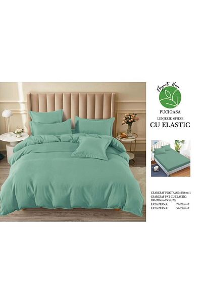 OEM Double bed linen set, 6 pieces, fine cotton, mint green, fitted sheet 180x200 cm