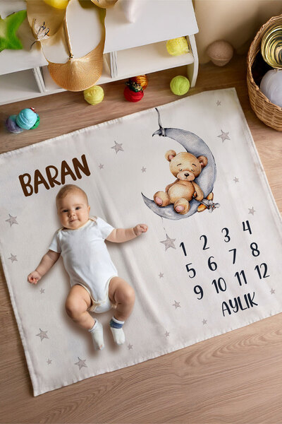 Homamia %100 Pamuk İsme Özel Bebek Fotoğraf Çekim Anı Örtüsü (120x100 cm)