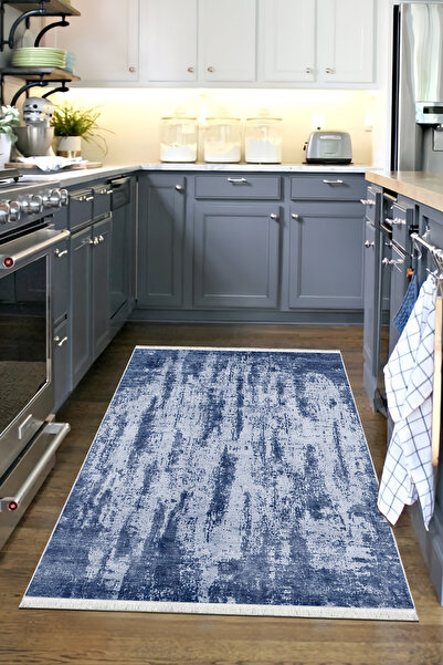 CENTER AVM Mavi Mutfak Halısı Makinede Yıkanabilir Halı Kaymaz Taban Halı