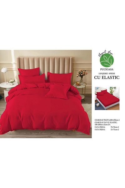 OEM Double bed linen set, 6 pieces, fine cotton, red, fitted sheet 180x200 cm