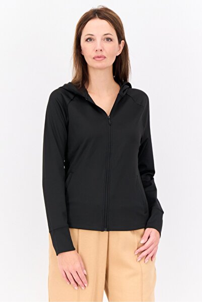 Hype Women Hooded Solid Long Sleeve Sweatshirts, Black