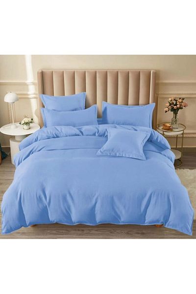 OEM Double bed linen set, 6 pieces, fine cotton, blue, fitted sheet 180x200 cm