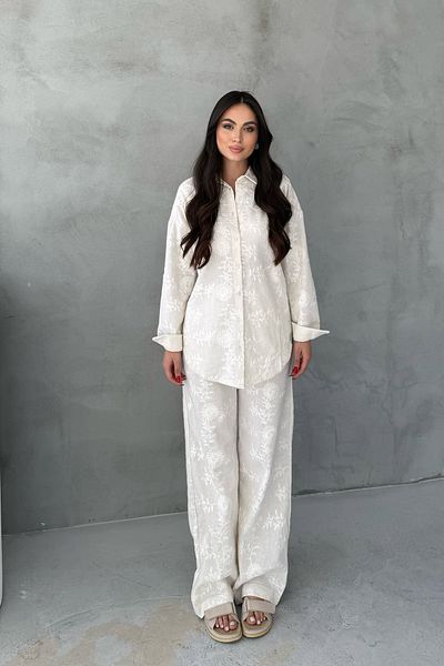 Seda Yalçın Atelier Beige Floral Trousers Shirt Set