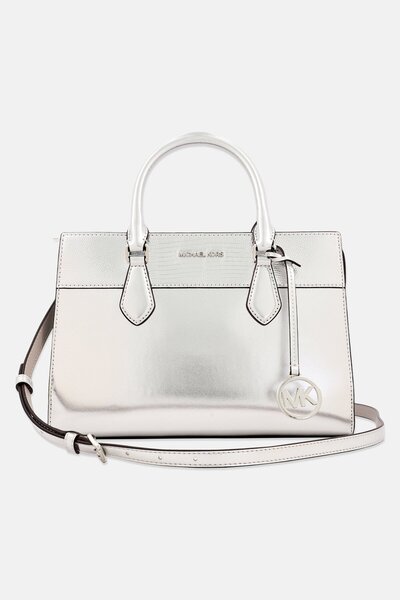 Michael Kors Women Hardware Logo Satchel Bag 21 H x 29 L x 9 W cm, Silver