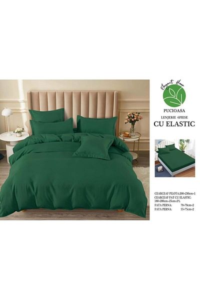 OEM Double bed linen set, 6 pieces, fine cotton, green, fitted sheet 180x200 cm