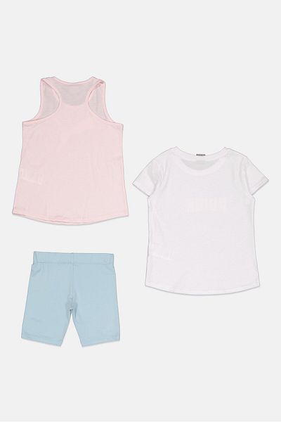 Puma Kids Girl 3 Pieces Brand Logo Top And Bottom Set, Multicolor