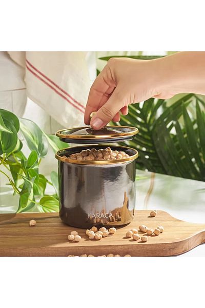 Karaca Troy Enamel Storage Jar Black Gold 1300ml