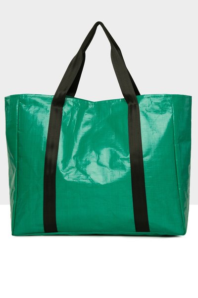 Bagmori Πράσινη γυναικεία τσάντα παραλίας με διπλή ρίγα Maxi Size M 000008590