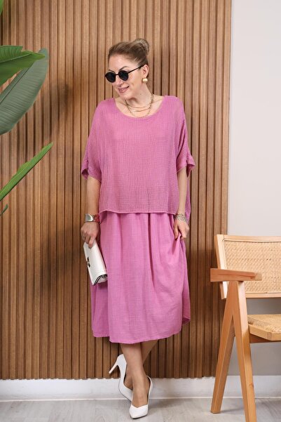 MİSLİNA BUTİK İthal File Detay Lila Keten Elbise