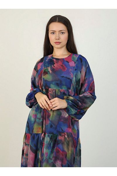 Benin Benin Hijab Chiffon Dress - Tie-dye Patterned and Multi-colored