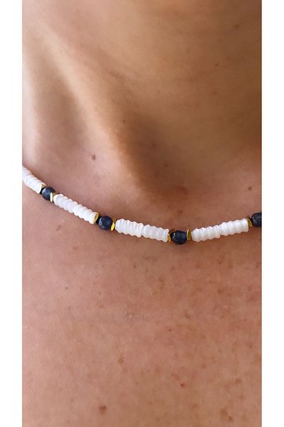 By Song Aksesuar Mother of Pearl, White Necklace with Ceyt Natural Stone