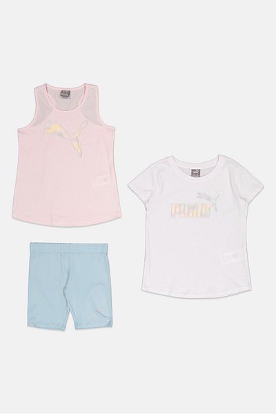Puma Kids Girl 3 Pieces Brand Logo Top And Bottom Set, Multicolor