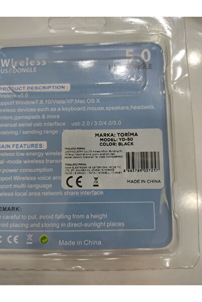 Torima Bluetooth Dongle 5.0 Versiyon Uyumlu