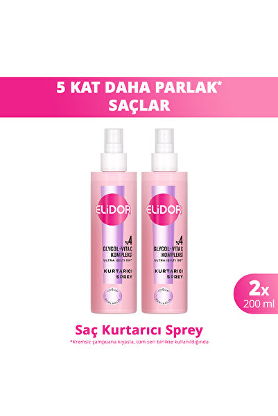 Elidor Saç Kurtarıcı Sprey Ultra Işıltı Yoğun Parlaklık 200 ml x2