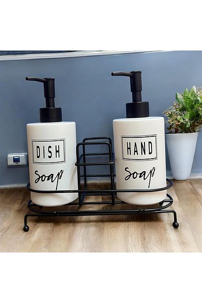 Karçiçeği Home Pinterest Liquid Soap Dispenser Kitchen Bathroom Set of 2 500 ml Fenomen Metal Stand with Sponge