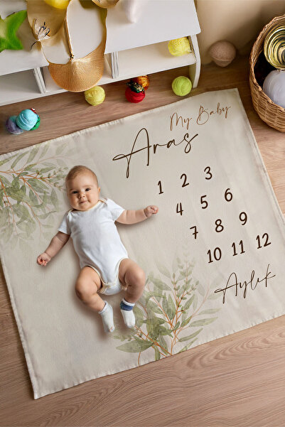 Homamia %100 Pamuk İsme Özel Bebek Fotoğraf Çekim Anı Örtüsü (120x100 cm)