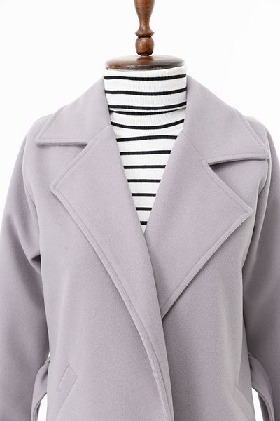 CurcunaShop Knielanger, langer Wintermantel aus Kaschmir für Damen – Dunkelgrau mit Futter, Gürtel und Taschen
