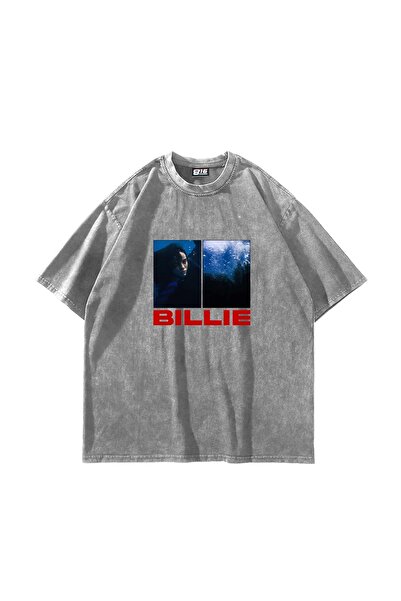 Bak Moda Tricou alb unisex oversize cu imprimeu Billie Eilish