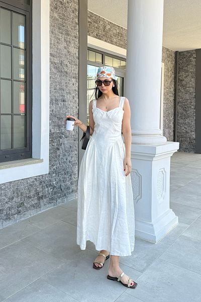 Seda Yalçın Atelier Beige Gathered Side Dress with Breast Cups
