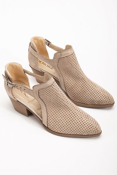 DENORA Bej Crem Piele Mate piele intoarsa Catarama perforata Cizme de vara Cowboy Pantofi