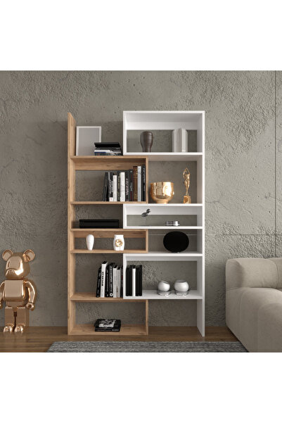 Decomob Avole Flat Çok Raflı Geniş Kitaplık Atlantik Çam&Beyaz