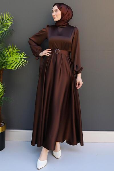 Satin Belted Dress Bitter Coffee