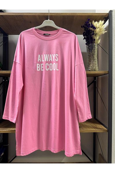 ÖZNE BUTİK Plus Size Women's 100% Organic Cotton Oversize Round Neck Printed Tunic