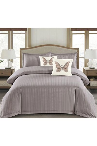 OEM Double bed linen set, 6 pieces, plain damask, ash grey, DFC-016, 1 cm stripes, 230x250 cm
