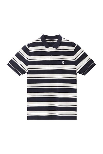 Giordano قميص بولو مخطط بقصّة Slim Fit للرجال - قطن بيكيه، ياقة مسطحة محبوكة