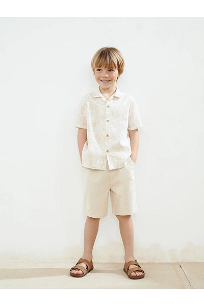 LC Waikiki Αγόρι πουκάμισο LCW Kids Beige Resort με στάμπα