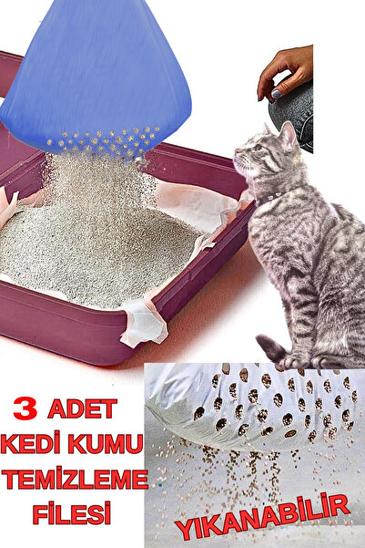 KAŞIKBEY 3 Adet Yıkanabilir Kedi Kumu Temizleme Elekli Filtre Kedi Tuvaleti K...