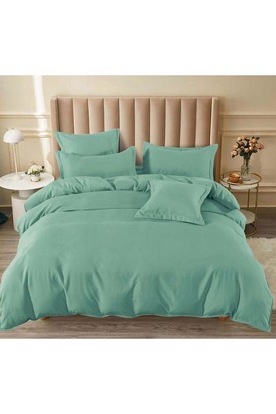 OEM Double bed linen set, 6 pieces, fine cotton, mint green, fitted sheet 180x200 cm