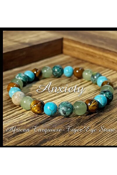 ORGANICYOU RHINESTONE Boho-Inspired Anksiyete Bilekliği - Afrika Turkuaz ve Kaplan Gözü Taşı Unisex