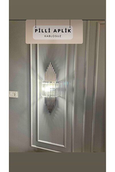 luxury modern aydınlatma Pilli Aplik Krom Rengi Duvar Lambası