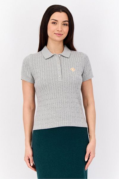 Esprit Women Short Sleeves Knitted Polo Shirts, Grey
