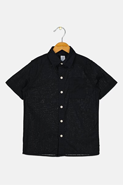 GAP Kids Boy Regular Fit Plain Short Sleeve Casual Shirts, Black