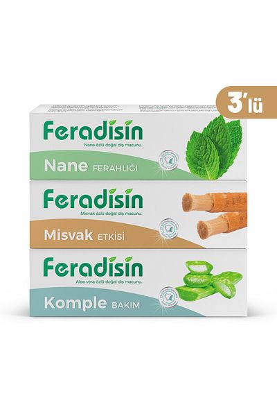 Feradisin 3 قطع معجون أسنان طبيعي بالنعناع - مسواك - صبار - 90 جرام × 3 - جيمديس حلال معتمد