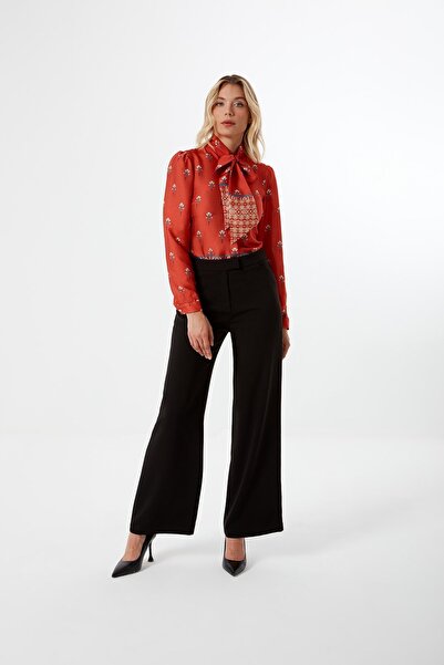 Mimya Siyah Dökümlü Krep Pantolon 5603