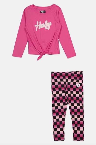 Hurley Kids Girl 2 Pieces Printed Top And Leggings Set, Multicolor