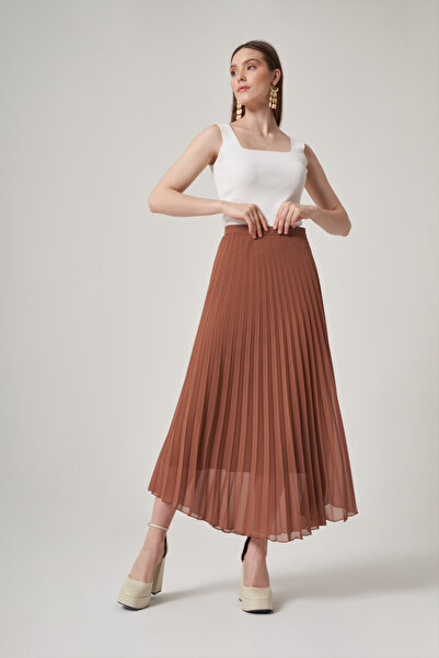Mimya Kahverengi Pilisoley Şifon Etek 4715