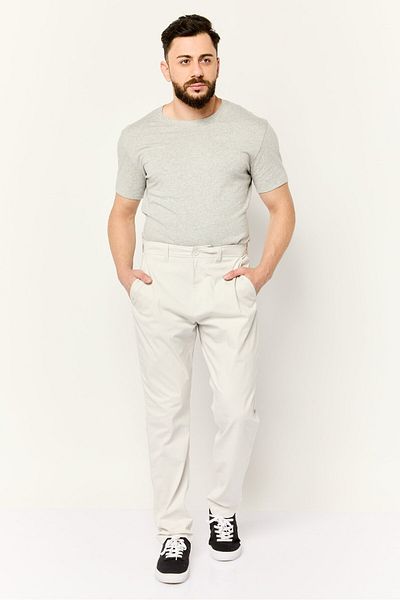 Esprit Men Regular Fit Solid Chino Pants, Light Grey