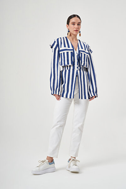 Mimya Lacivert Çizgili Ceket 6722