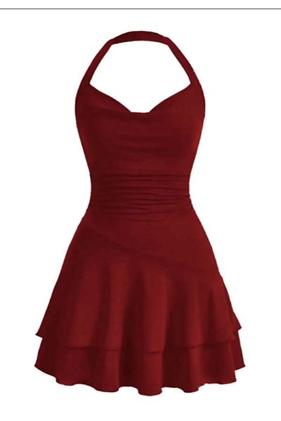 MYCPARL Halter Neck Stretchy Fabric Mini Dress