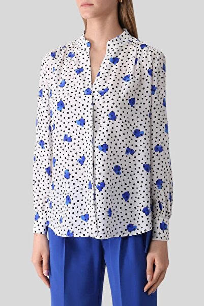 BOSS Regular Fit Uzun Kollu Baskılı Kadın Ipek Bluz Lacivert