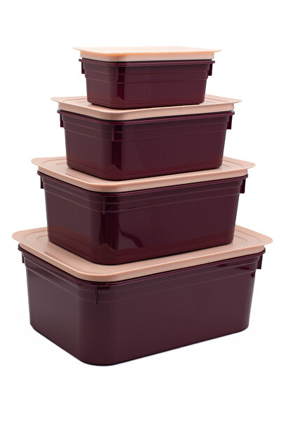 Fesya Home Tetra 4-Piece (375-900-1700-3000 ml) Storage Container with Lid - Claret Red