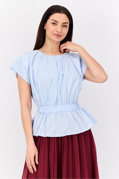 Esprit Women Crew Neck Plain Blouse, Light Blue