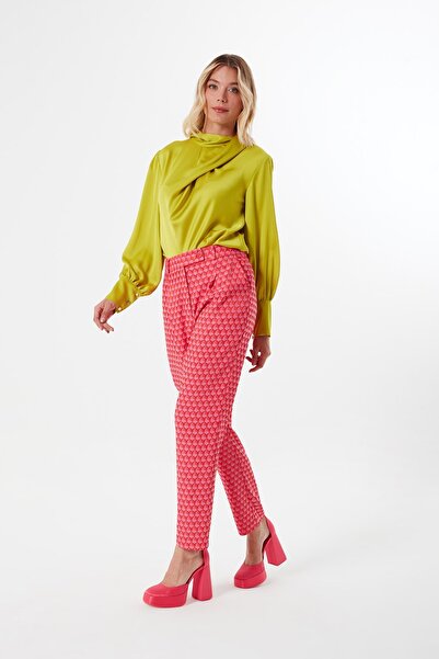 Mimya Fuşya Geometrik Desenli Havuç Pantolon 5604