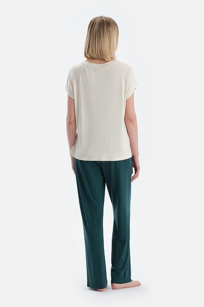 Dagi Ecru Off Shoulder Short Sleeve Viscose T-Shirt Pants Pajama Set